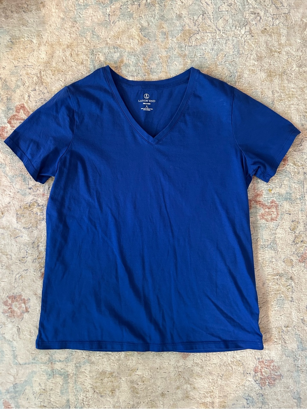 Lands' End Supima Cotton Blue V-Neck Tee